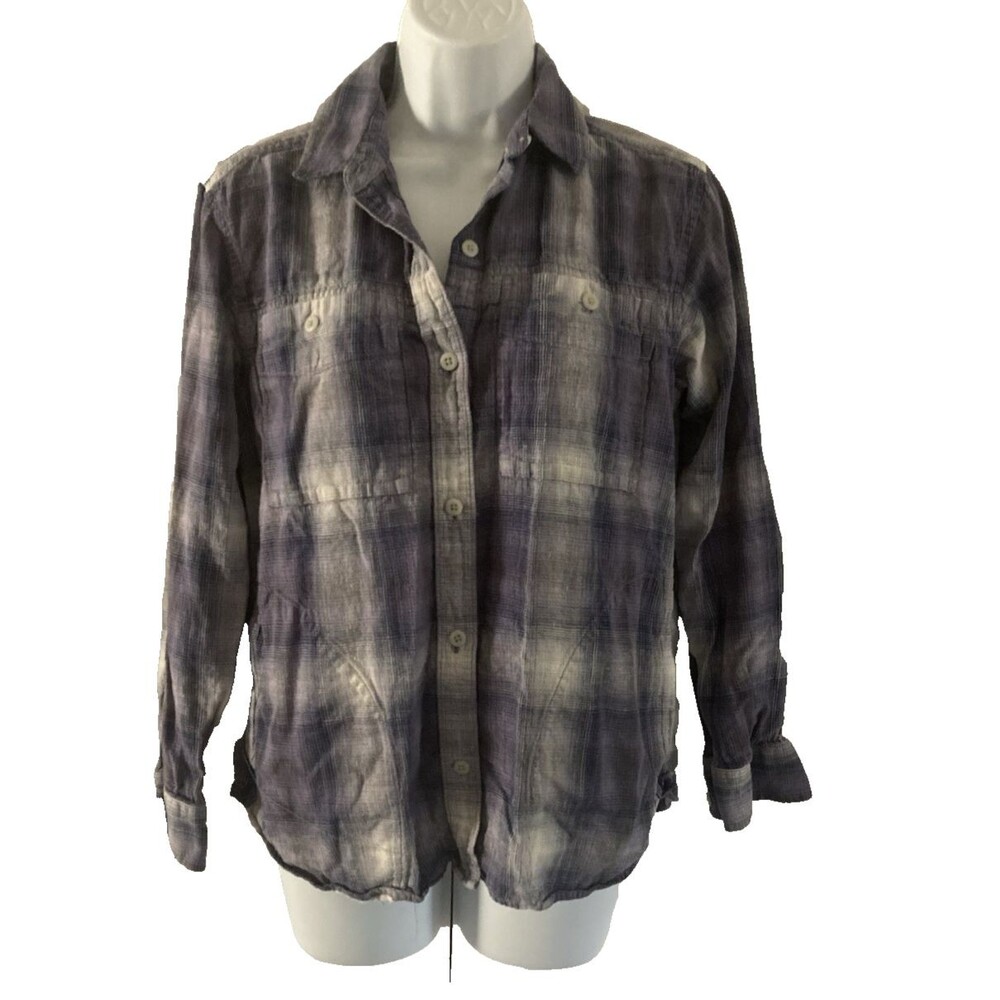 REI CO OP Shirt Women Small Hemp Blend Blue Plaid Button Up Long Sleeve Outdoors - Picture 2 of 10
